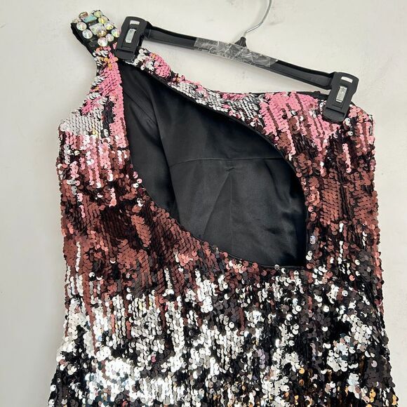 EMOTION Design Sequin One Shoulder Sparkle Gem Mini Cocktail Dress Size Medium - Picture 5 of 16